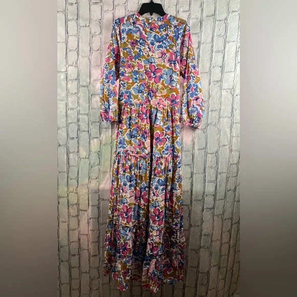 Bananas Size:LFloral Print Long Dress 100% Cotton Multi Color Crewneck